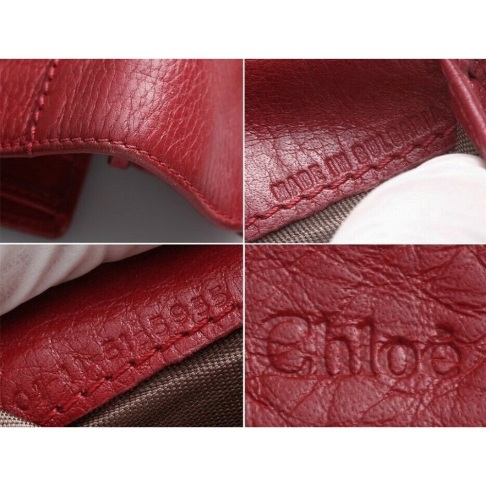 Chloe Ribbon Genuine Leather Trifold Wallet Red - Picture 7 of 11